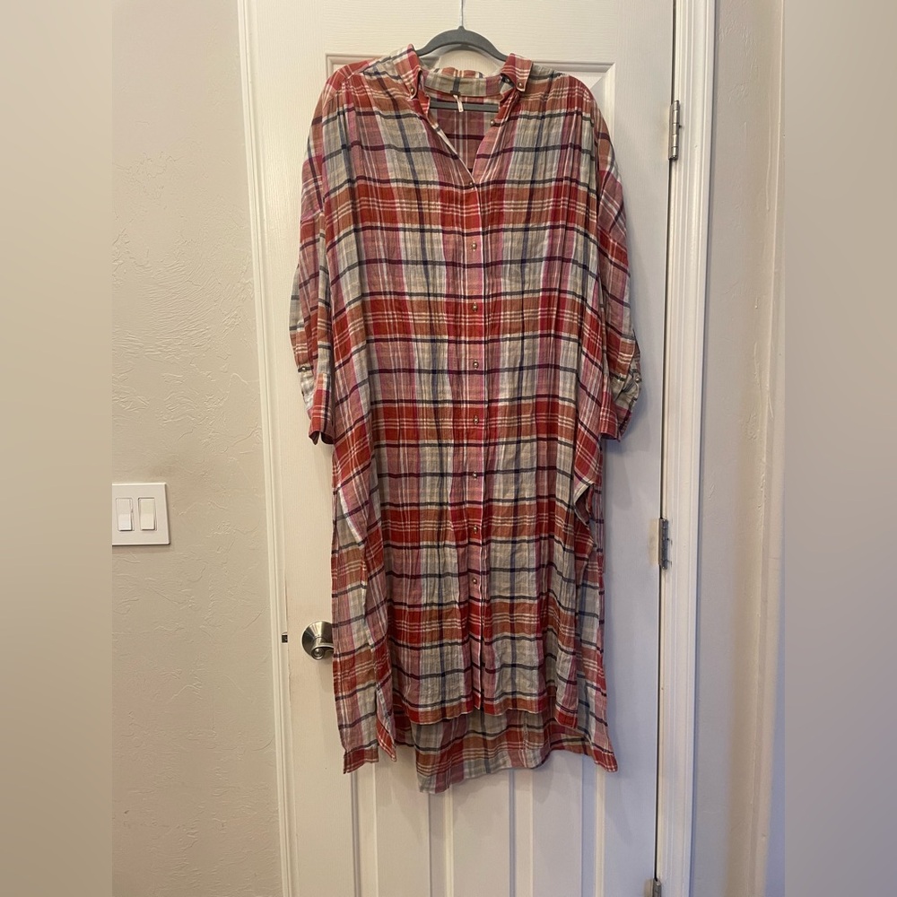 Free People Plaid Lightweight Oversized Long Sleeve Blouse